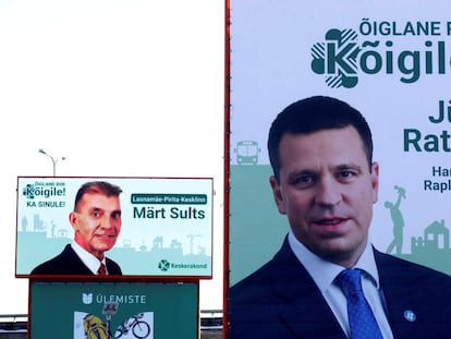 Carteles de algunos de los candidatos a primer ministro en Estonia, en Tallin el 22 de enero de 2019.