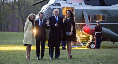 Macron y Trump junto a sus esposas en la Casa Blanca.