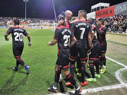 Los jugadores del Reus celebran el gol anotado en el Reus, 1- Numancia, 1 del pasado sábado. 