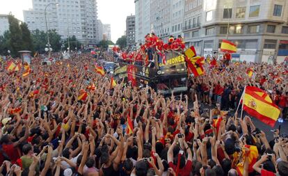 Recibimiento a la selección española en Madrid tras ganar el Mundial de fútbol de Sudáfrica.