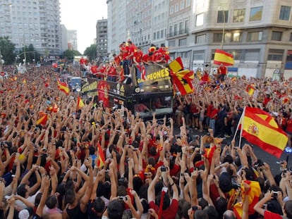 Recibimiento a la selección española en Madrid tras ganar el Mundial de fútbol de Sudáfrica.