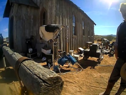 In this image from video released by the Santa Fe County Sheriff's Office, Alec Baldwin speaks with investigators following a fatal shooting on a movie set in Santa Fe, New Mexico.