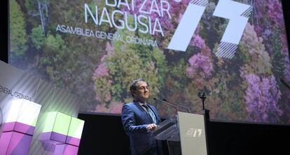 El presidente, Txomin García, interviene en la Asamblea General.