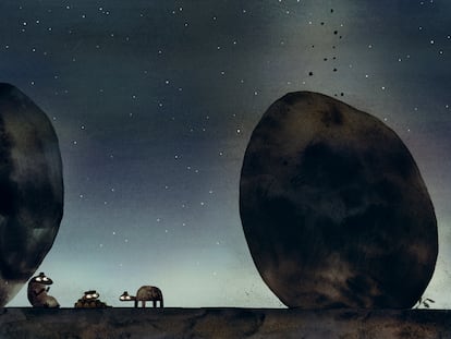 Ilustración del álbum 'La roca del cielo' de Jon Klassen.