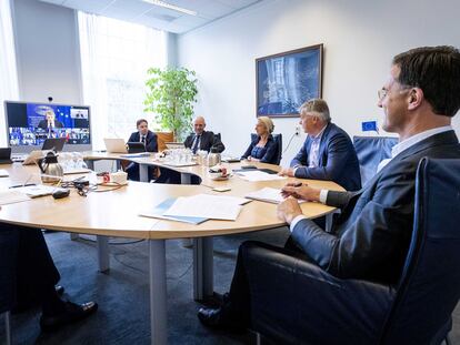 El primer ministro de los Países Bajos, Mark Rutte, durante la cumbre por videoconferencia del pasado viernes.