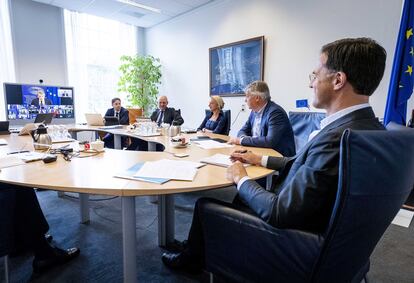 El primer ministro de los Países Bajos, Mark Rutte, durante la cumbre por videoconferencia del pasado viernes.