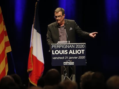 Louis Aliot, favorito para la alcaldía de Perpiñán, en un mitin el 31 de enero pasado