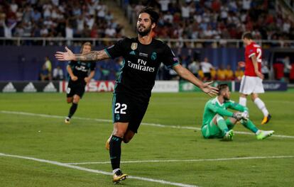 Isco celebra su gol ante el Manchester United. 