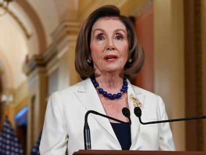 Nancy Pelosi, presidenta de la Cámara Baja, durante el anuncio del impeachment.