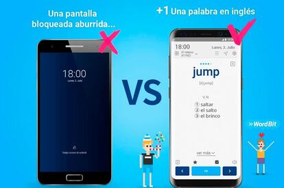 Además de aprender inglés de la forma tradicional, con esta app podemos aprender inglés incluso desde la pantalla de bloqueo. Porque más allá de lo que es una pantalla de este tipo, WordBit Inglés nos permite aprender nuevas palabras cada vez que desbloqueamos el teléfono. Según sus creadores, han utilizado esta vía de aprendizaje, porque miramos el móvil un promedio de 100 veces al día y lo desbloqueamos al menos 50 veces.