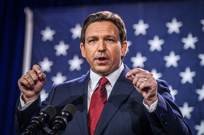 Ron DeSantis, durante su discurso en Tampa, Florida,