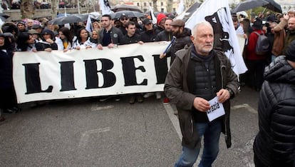 Charles Pieri participa en una manifestaci&oacute;n en la ciudad corsa de Ajaccio a principios de febrero.
 