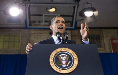 El presidente de los EE UU, Barack Obama, pronuncia un discurso en el instituto de secundaria Benjamin Banneker de Washington D.C