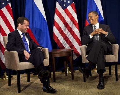 Obama y Medvedev en Honolulu.
