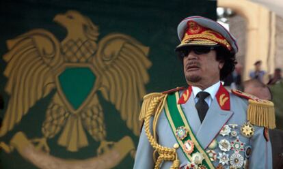El líder libio, Muammar el Gadafi, durante un acto de conmemoración del 40º aniversario de su llegada al poder, en la Plaza Verde de Trípoli, celebrado el 1 de septiembre de 2009.