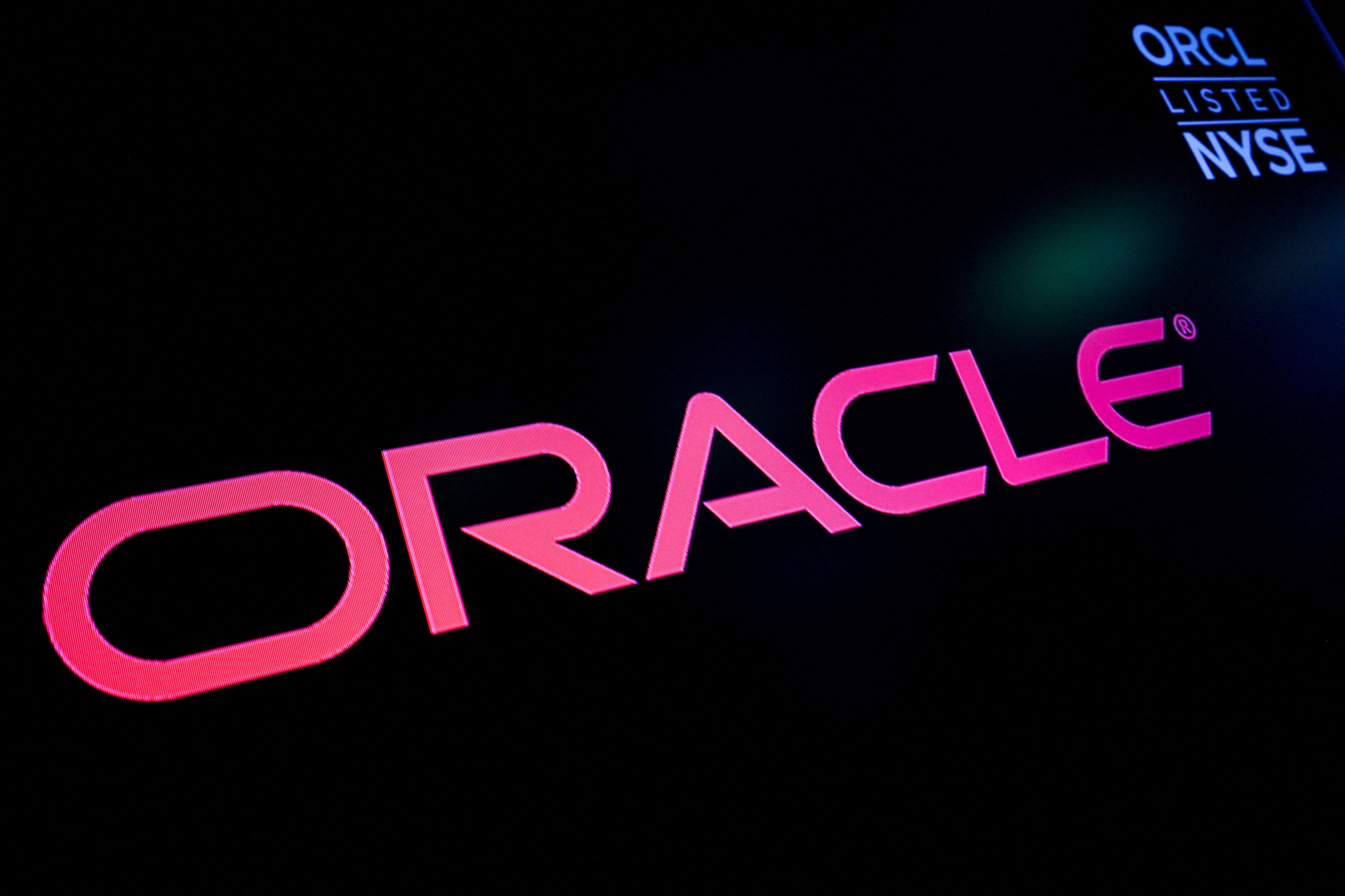 Logotipo de Oracle en la Bolsa de Nueva York.