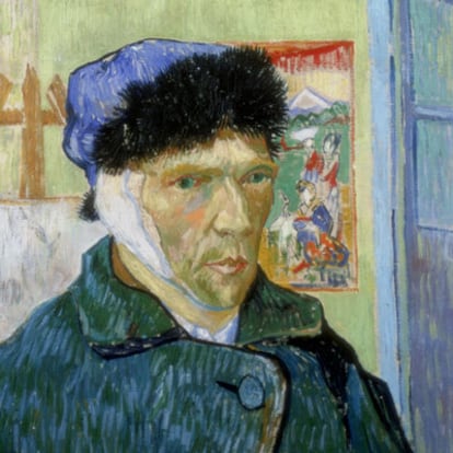 <i>Autorretrato con oreja cortada</i> (1889), un año antes de su muerte.