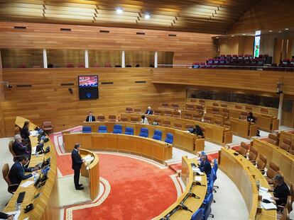 Comparecencia ayer del presidente de la Xunta, Alberto Núñez Feijóo, en la Diputación Permanente del Parlamento de Galicia.