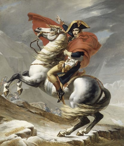 'Bonaparte au Grand Saint-Bernard', de Jacques-Louis David (1802) es la obra con la que arranca la exposición, un retrato idealizado del personaje.