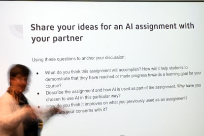 Dr. Stephanie Laggini Fiore, Associate Vice Provost and Sr. Director of the Center for the Advancement of Teaching, hosts a faculty teaching circle on artificial intelligence on Wednesday, Aug. 9, 2023, at Temple University in Philadelphia