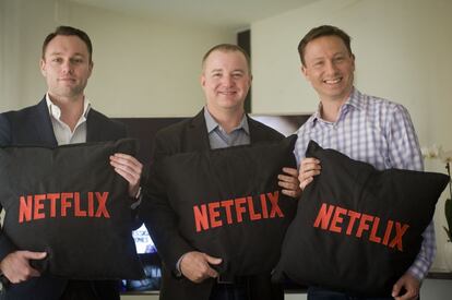 Els responsables de Netflix Yann Lafargue, Chris Jaffe i Joris Evers.