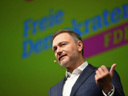 El ministro de Finanzas alemán, Christian Lindner, el 6 de enero durante un acto de su partido, los liberales del FDP, en Stuttgart.