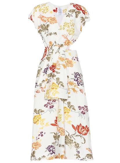Vestido de flores en tejido brocado y cut outs de Rosie Assoulin a la venta en Mytheresa.com (con un descuento del 70%, ahora lo puedes comprar por 859 euros, su precio original era de 2.865 euros).