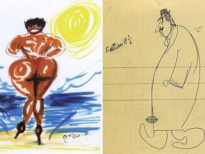 <i>Mujer en bikini a orillas del mar</b></i> (pintado en los años setenta) y <b><i>Fellini 8 12 (1962).