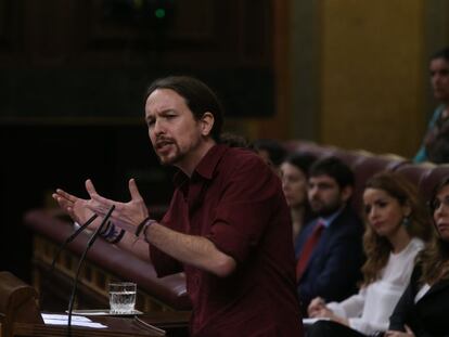 Pablo Iglesias, durante la sesion de investidura en el Congreso de los Diputados.