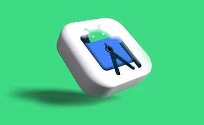 Logotipo de Android dentro de un botón con imágenes de herramientas