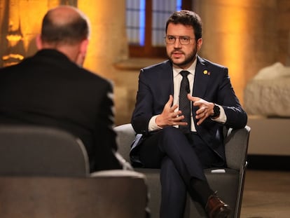 El presidente de la Generalitat, Pere Aragonès, durante una entrevista con TV3.