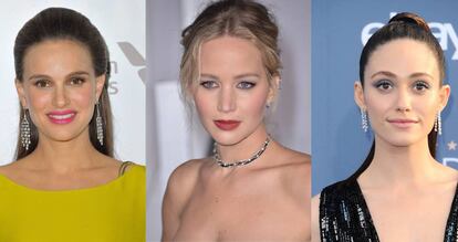 De izquierda a derecha: las actrices Natalie Portman, Jennifer Lawrence y Emmy Rossum.