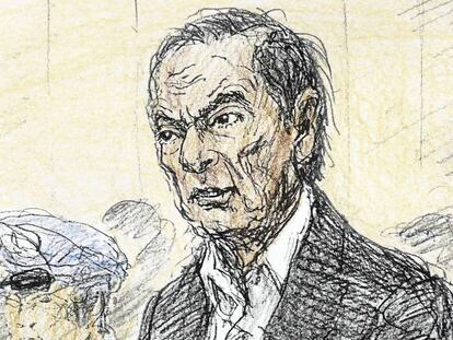 Dibujo de la comparecencia de Carlos Ghosn ante el juez. 