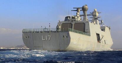 Uno de los barcos destinados a trasladar el armamento qu&iacute;mico sirio para proceder a su destrucci&oacute;n, en Larnaca (Chipre) el pasado 3 de febrero.