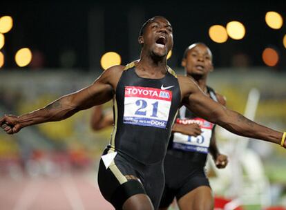 Gatlin celebra una victoria.