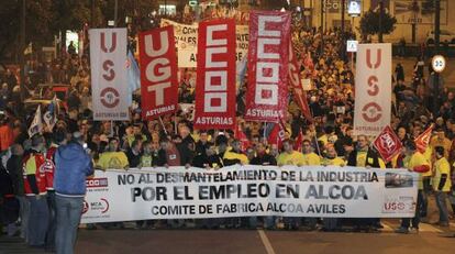 Proetsta en Avilés contra el cierre de Alcoa el pasado jueves