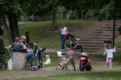 Families in a park in Seville on Sunday, the first day children were allowed out since May 14.