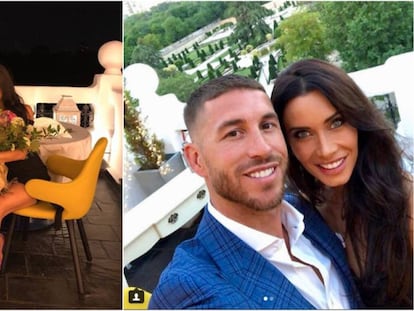 Sergio Ramos y Pilar Rubio en las dos imágenes que han compartido en sus cuentas de Instagram para anunciar su compromiso.