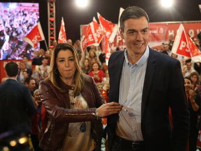 Pedro Sánchez, con Susana Díaz, en un mitin en abril de 2019 en Sevilla.