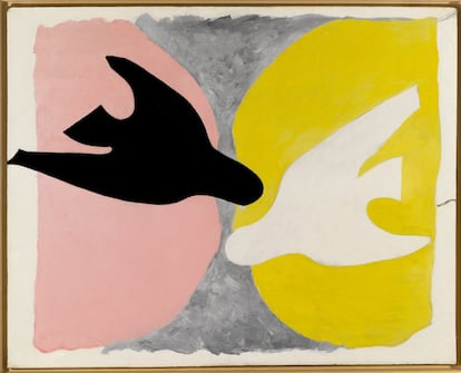'Pájaro negro y pájaro blanco' (1960, Óleo sobre lienzo, 134 x 167,5 cm).
