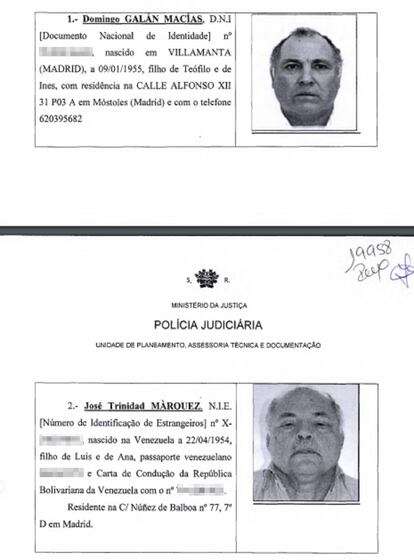Información sobre Domingo Galán Macías (arriba) y José Trinidad Márquez (abajo), en el sumario en Portugal del caso del Banco Espirito Santo.