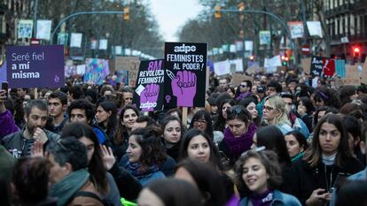 Manifestación del Día de la Mujer en Barcelona, el 8 de marzo de 2020.