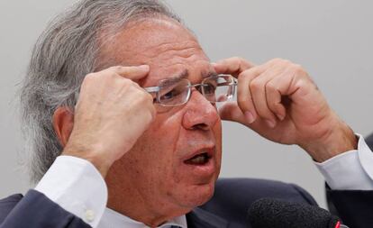 O ministro Paulo Guedes na Câmara, nesta terça.