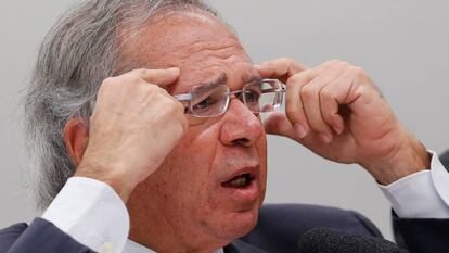 O ministro Paulo Guedes na Câmara, nesta terça.