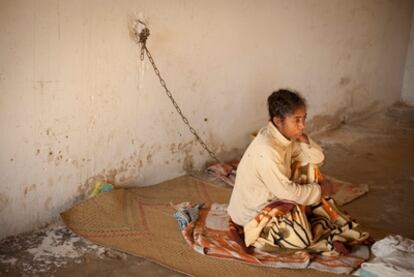 A mentally ill youngster chained at a Lutheran center in Antoby, Madagascar.