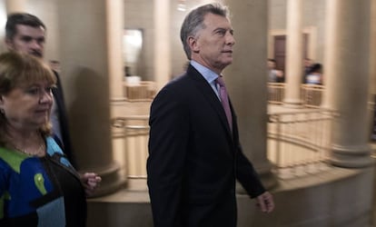 El Presidente de Argentina Mauricio Macri y la ministra de Exteriores, Susana Malcorra, el 27 de abril en Washington.