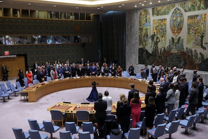 The members of the Security Council observe a minute of silence for the victims of the Moscow attack