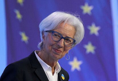 La presidenta del BCE, Christine Lagarde, en su comparecencia tras el último consejo de gobierno de la institución.