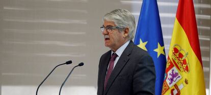 Alfonso Dastis en la rueda de prensa en la que presentó el balance de la actividad consular.