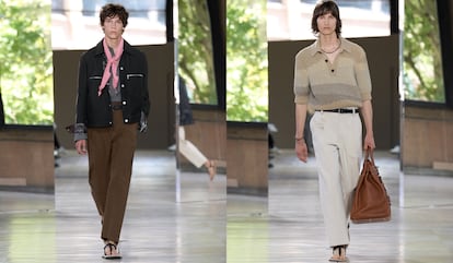 Dos modelos en el desfile de Hermès, diseñado por Véronique Nichanian.